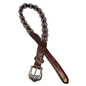 Vintage 90s Brighton S Brown Leather Braided Silver Accent Classic Boho Western